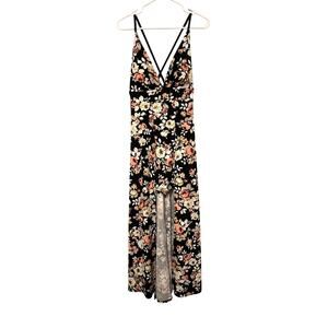 NWT Coco Avante High Low Dress Maxi Black Floral Sleeveless Dark Coquette Large